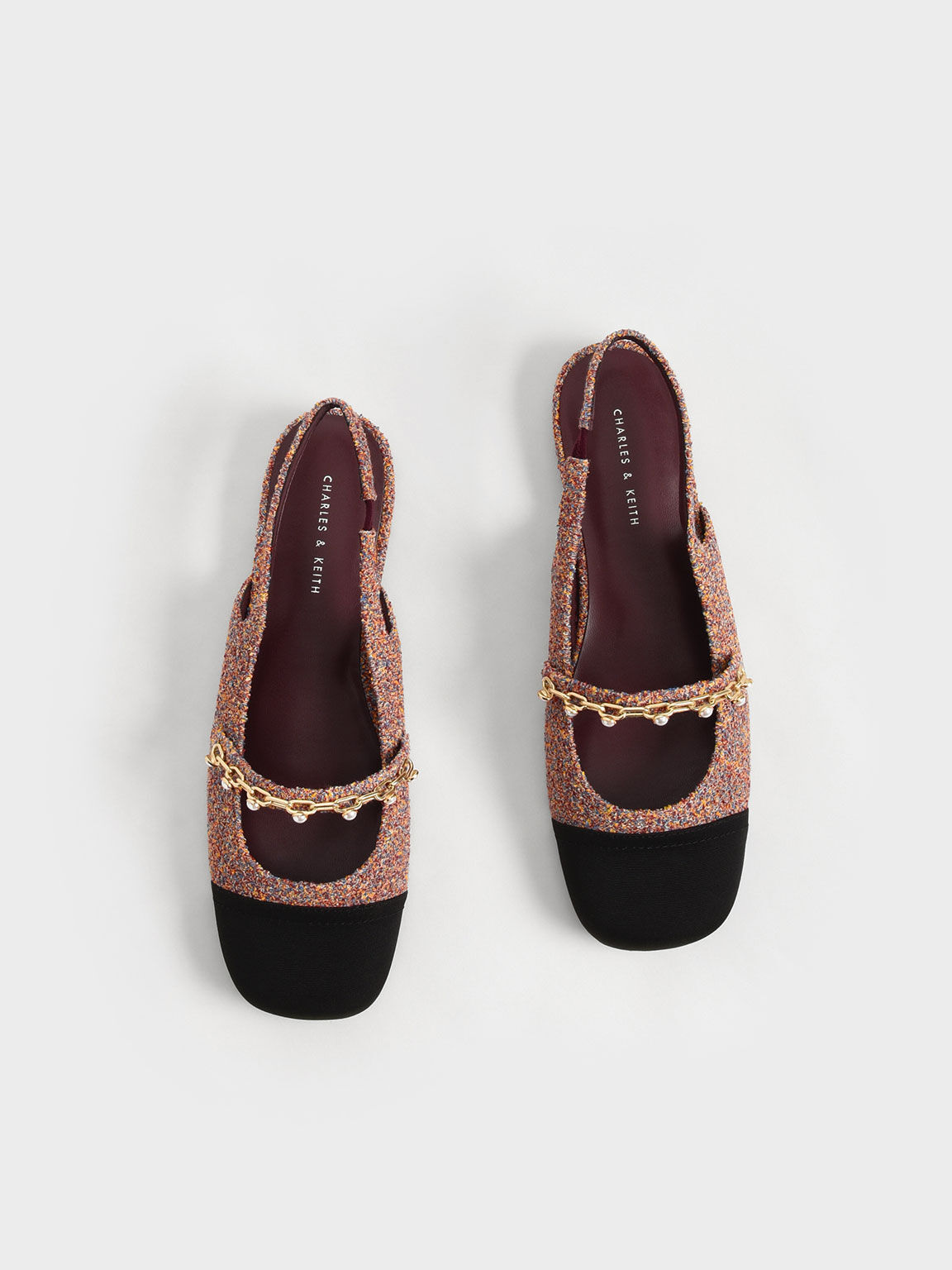 Beaded Chain-Link Terry Cloth & Grosgrain Slingback Mary Janes, Red, hi-res