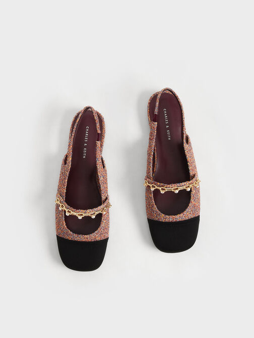 Beaded Chain-Link Terry Cloth & Grosgrain Slingback Mary Janes, Red, hi-res