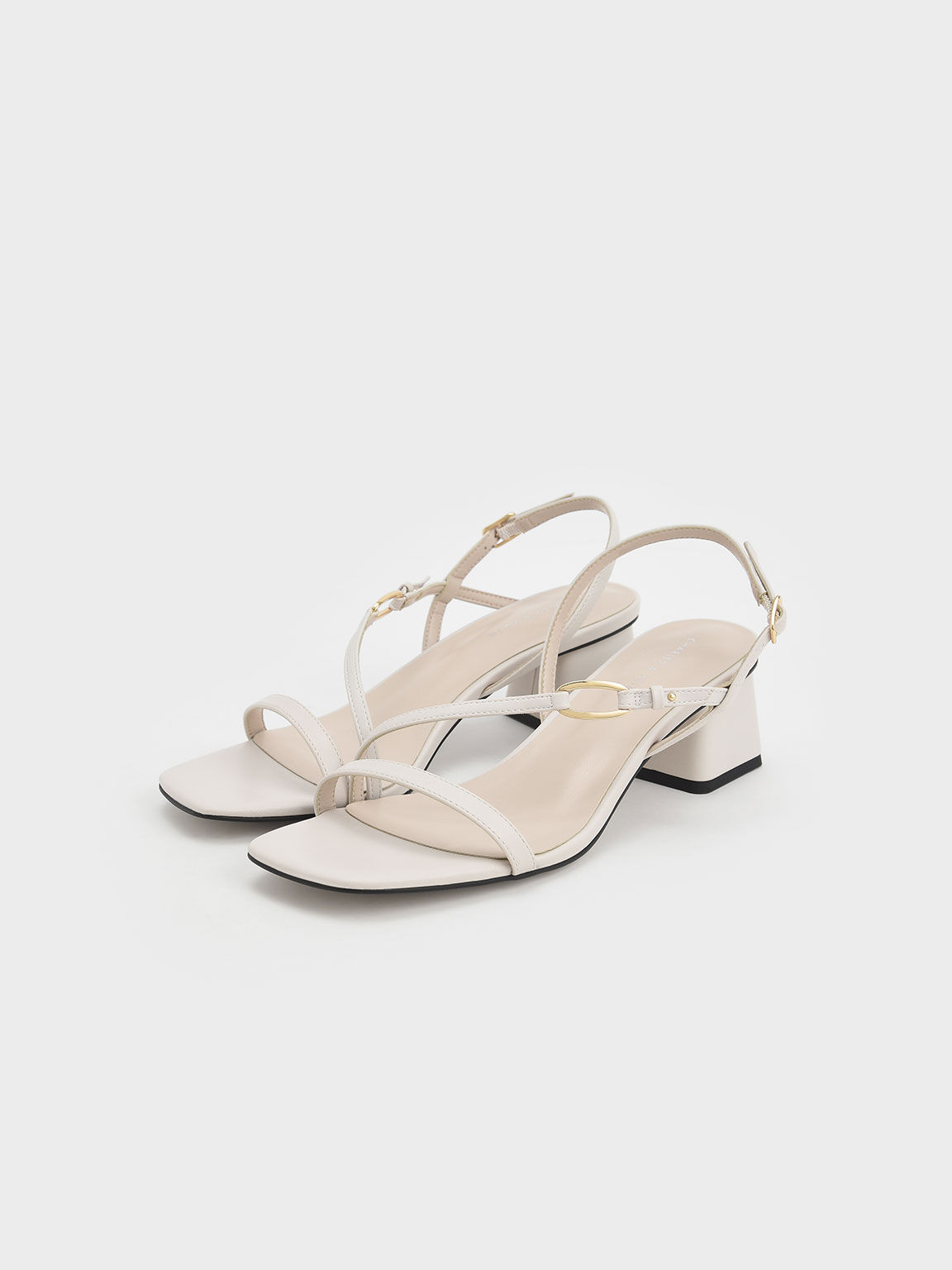 Metallic Accent Strappy Block Heel Sandals, White, hi-res