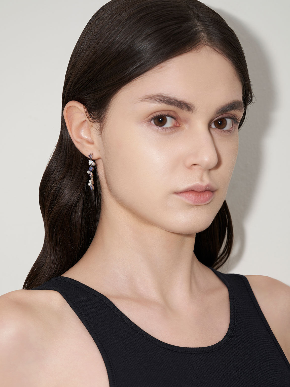 Pearl & Crystal-Embellished Drop Earrings, Lilac, hi-res