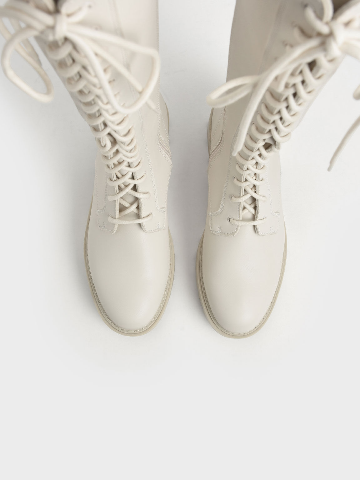 Lace-Up Knee-High Boots, Chalk, hi-res