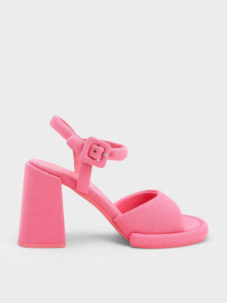 Sinead Woven Trapeze Heel Buckled Sandals, Pink, hi-res