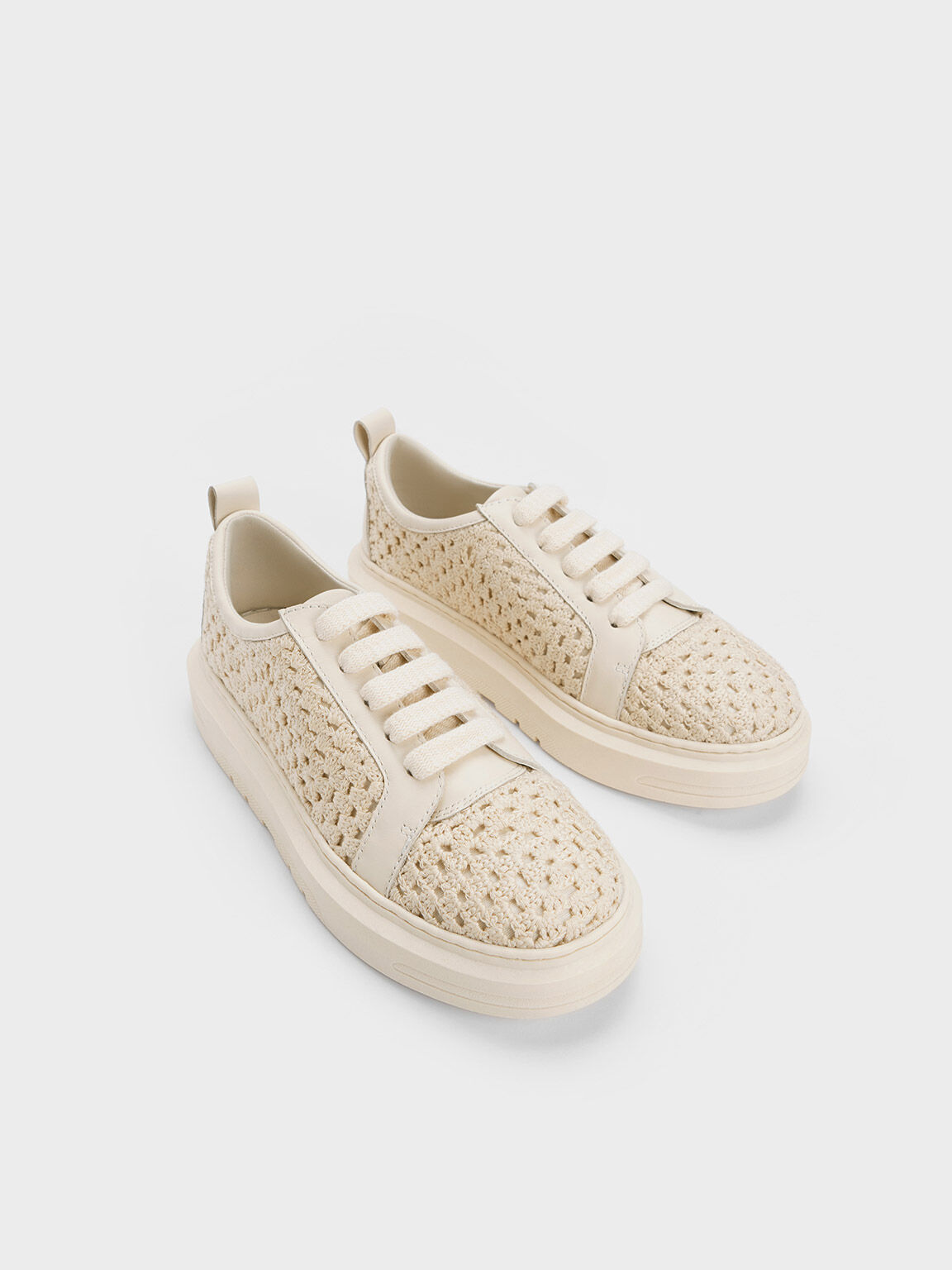 Crochet & Leather Sneakers, Chalk, hi-res
