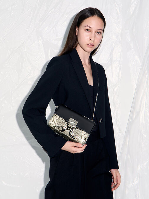 Ebba Snake Print Chain-Strap Bag, Multi, hi-res