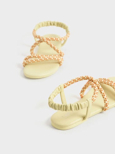 Sandalias con tira trasera de cuerda estampada para niña, Amarillo, hi-res