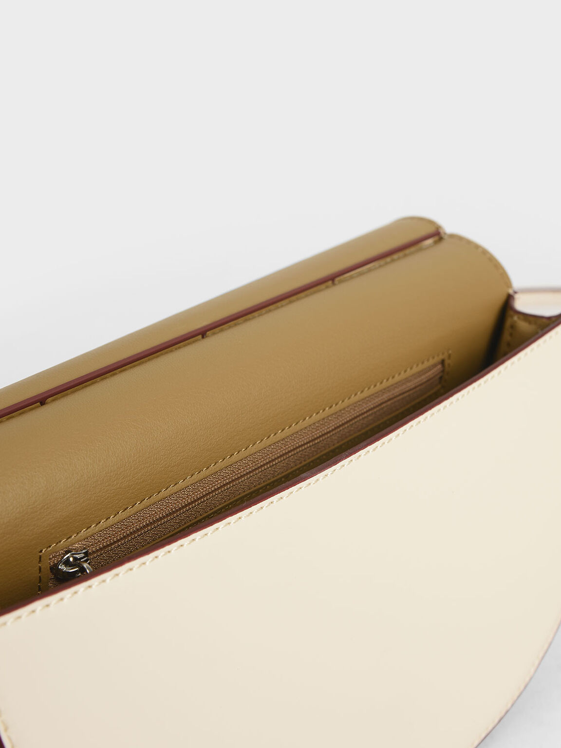 Two-Tone Half Moon Clutch, Cream, hi-res