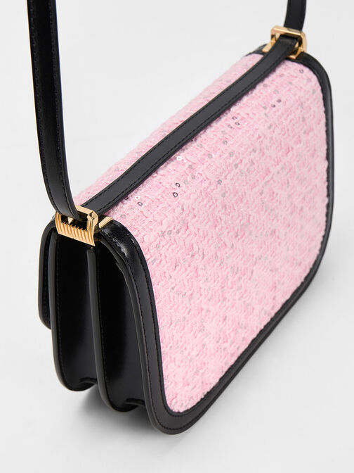 Pink Roza Tweed Trapeze Bag, CHARLES & KEITH in 2023