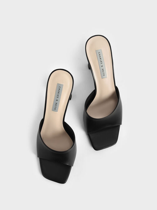 Square Toe Heeled Mules, Black, hi-res