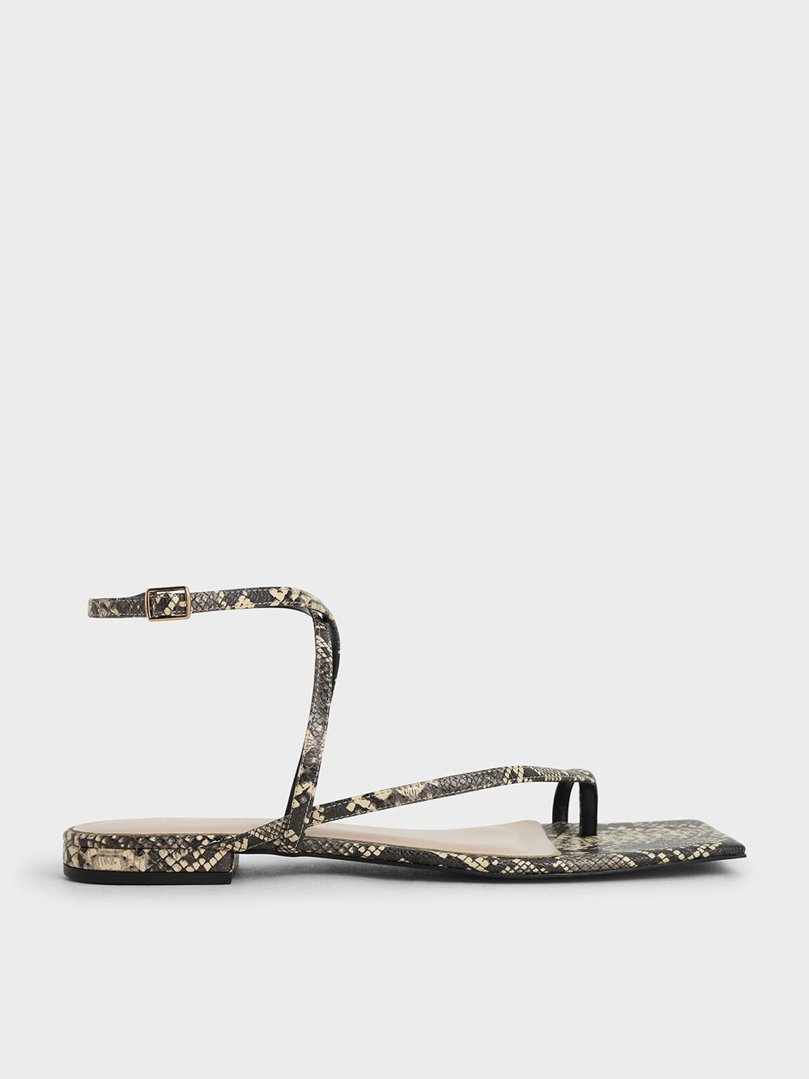 Animal Print Natural Snake Print Strappy Toe-Ring Sandals - CHARLES ...
