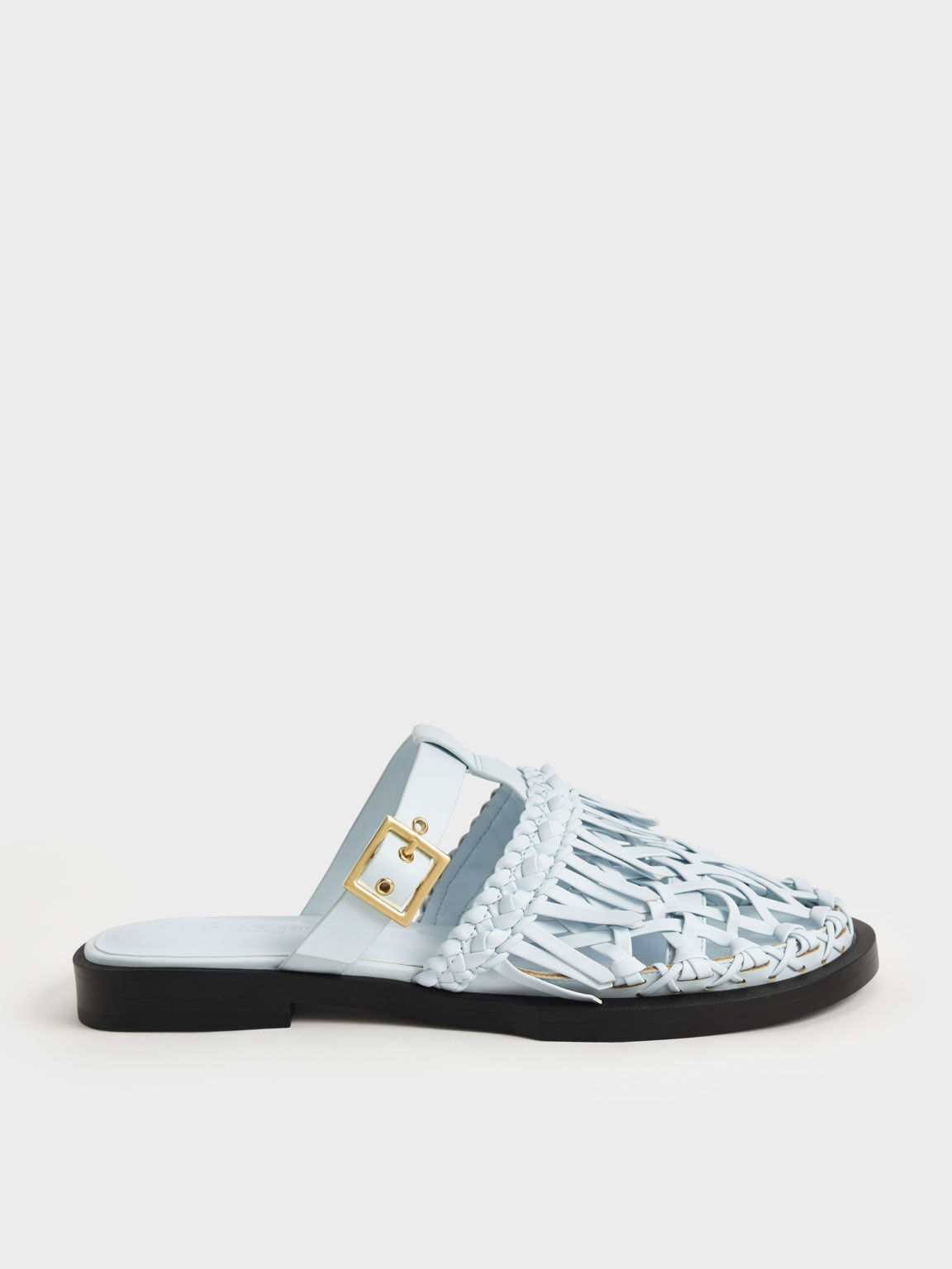 Panama Fringe Flat Mules, Mint Blue, hi-res