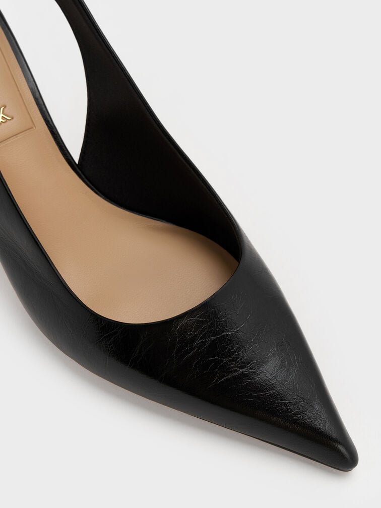 Cody Leather Pointed-Toe Kitten-Heel Slingback Pumps, Black, hi-res