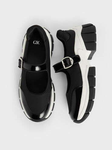 Yunna Leather & Recycled Fabric Mary Jane Sneakers, Black, hi-res