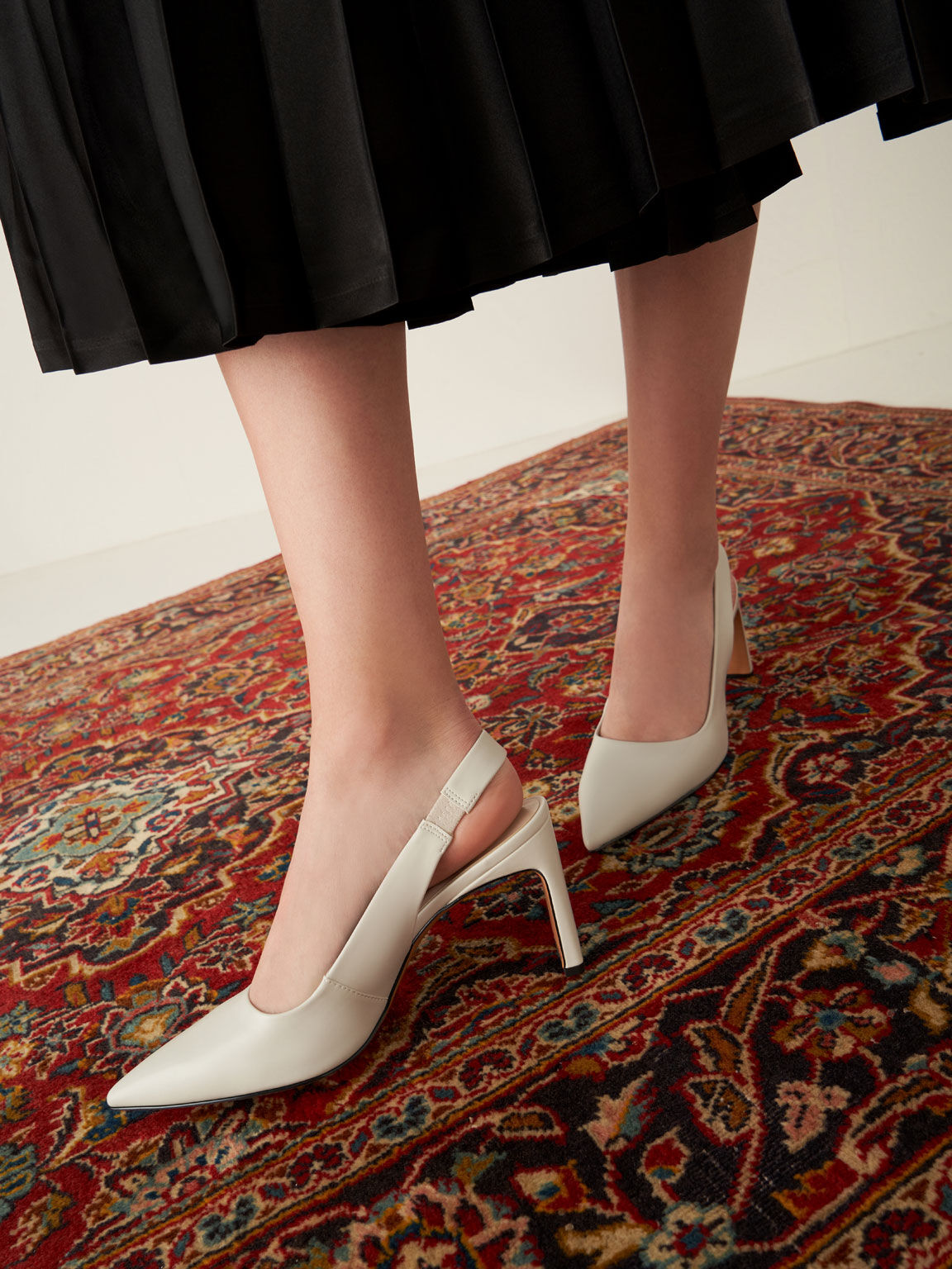 Blade Heel Slingback Pumps, White, hi-res