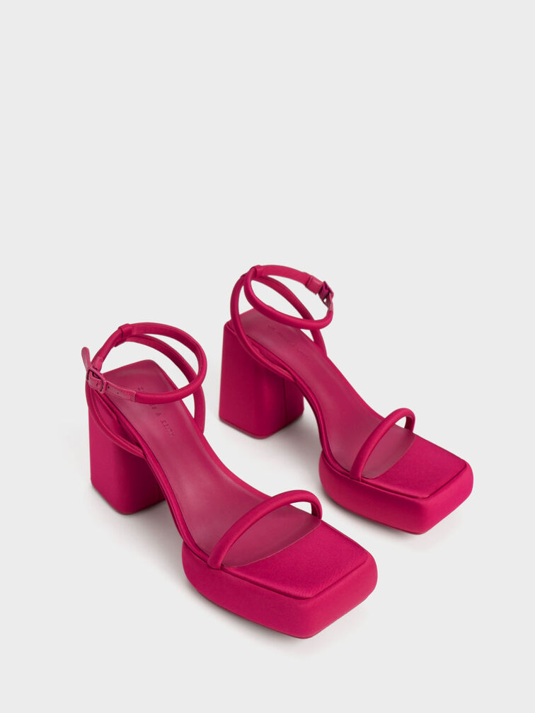 Lucile Satin Platform Sandals, Red, hi-res