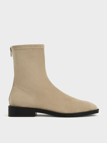 Textured Square Toe Zip-Up Ankle Boots, Taupe, hi-res