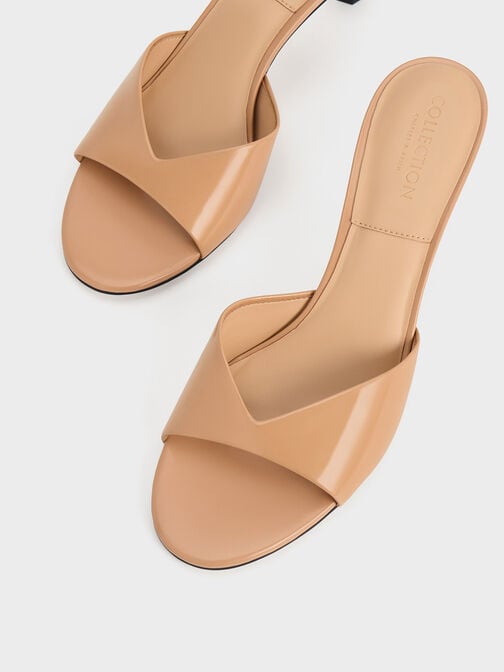 Leather Geometric Heel Mules, Nude, hi-res