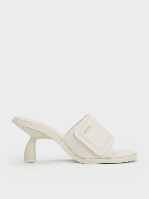 Puffy Sculptural Heel Mules, Chalk, hi-res