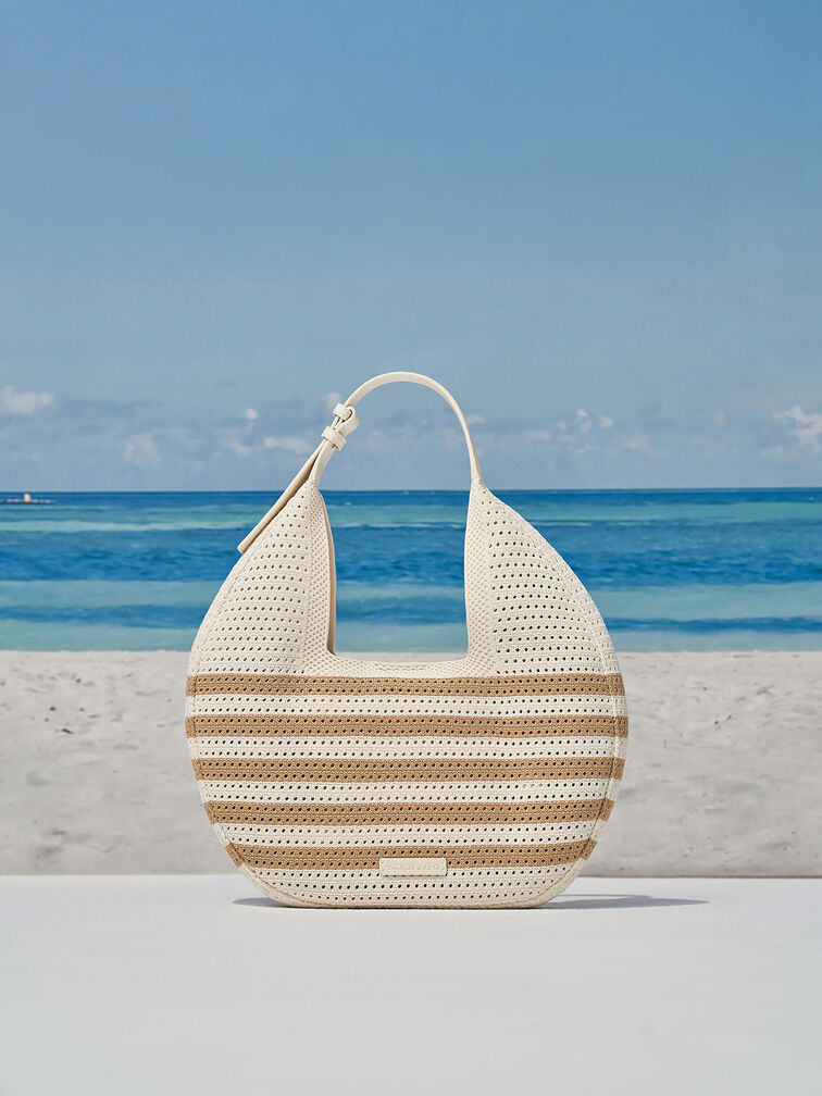 Bolso hobo Ida de punto a rayas, Arena, hi-res