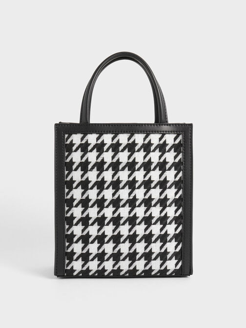 Houndstooth Double Handle Tote Bag, Black, hi-res