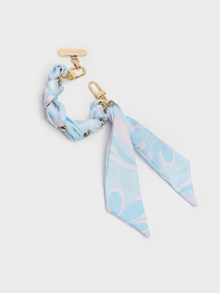 Correa de cadena para bolso con pa&ntilde;uelo, Azul, hi-res