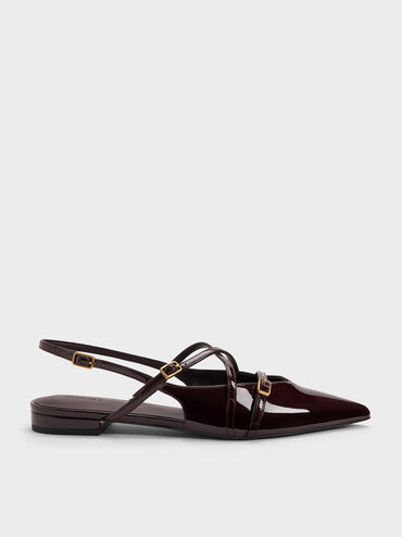 Maybelle Patent Strappy Slingback Flats, Burgundy, hi-res