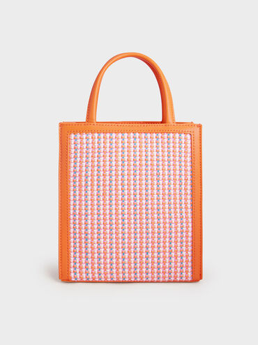 Tweed Double Handle Tote Bag, Orange, hi-res