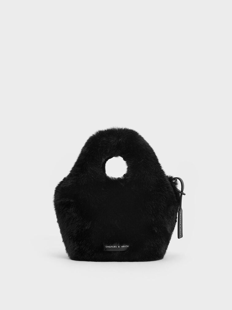 Yama Furry Chain-Handle Bag - Noir
