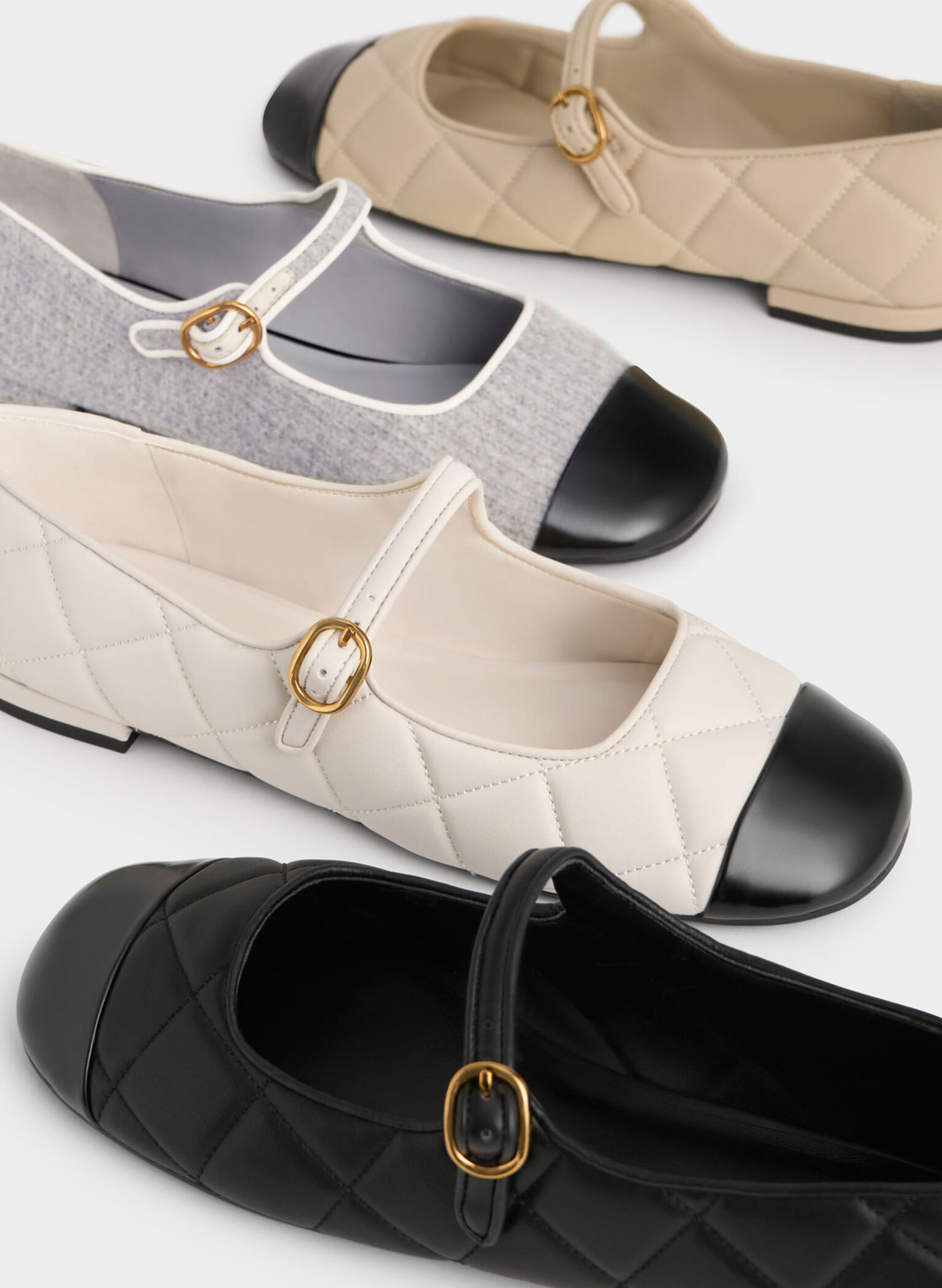 Toe-Cap Quilted Mary Janes, Chalk, hi-res