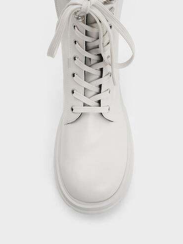Lace-Up Ankle Boots, White, hi-res