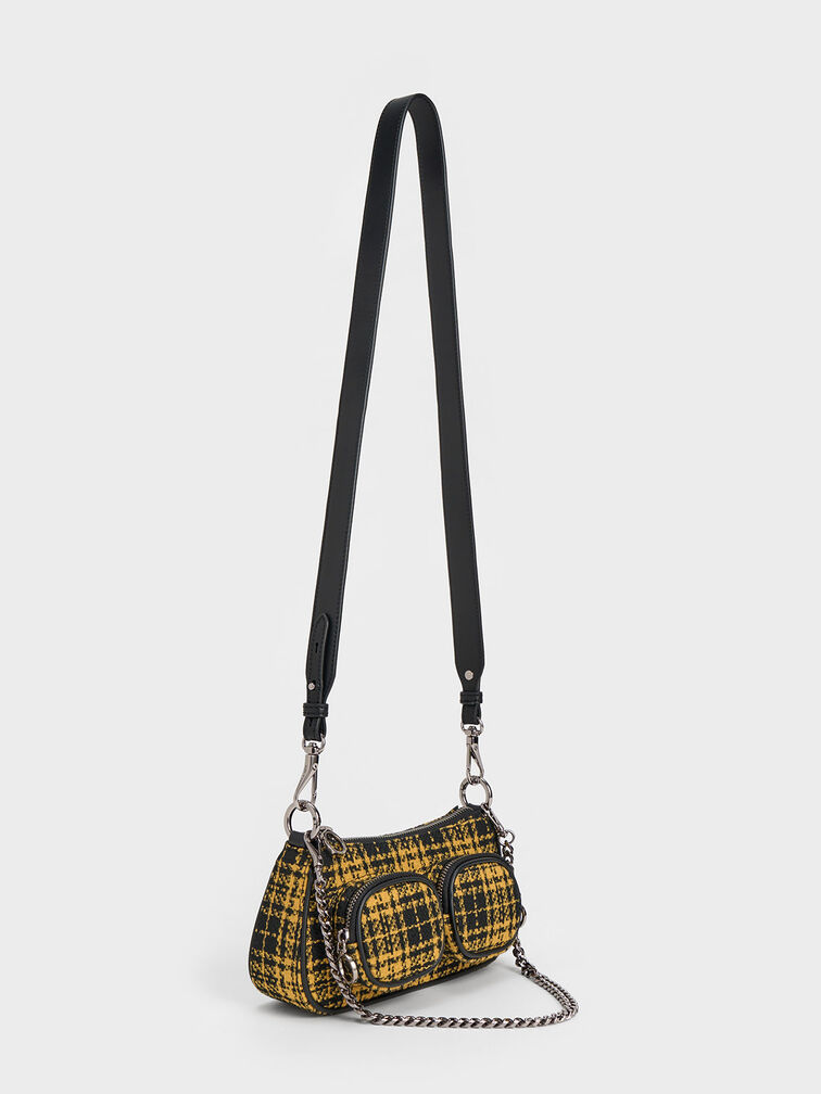 Woven Check-Print Shoulder Bag, Multi, hi-res