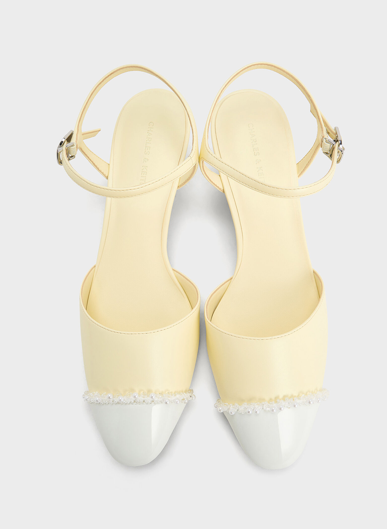 Zapatos de tacón kitten adornados con perlas, Amarillo mantequilla, hi-res
