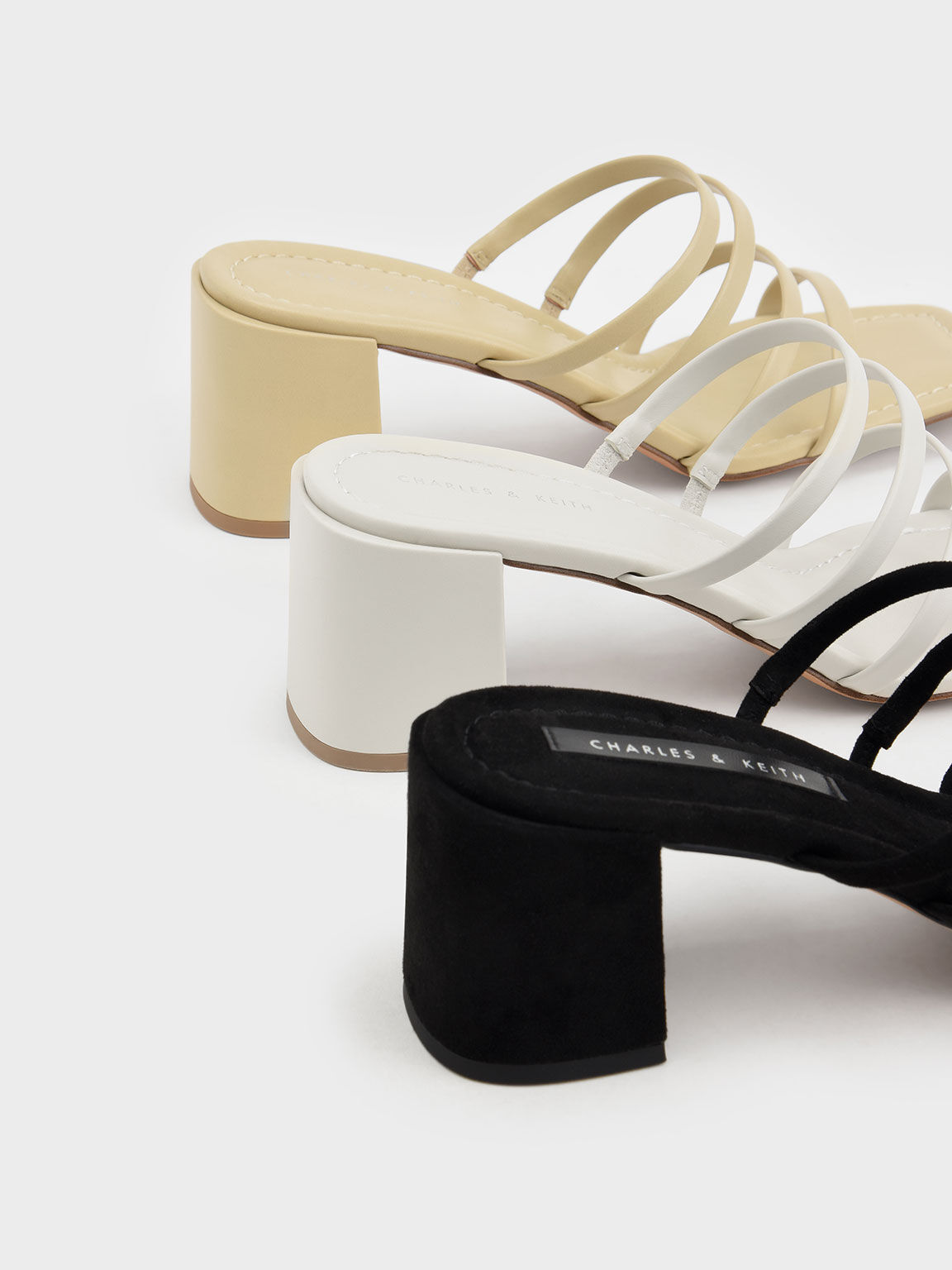 Black Strappy Square-Toe Heeled Mules - CHARLES & KEITH International