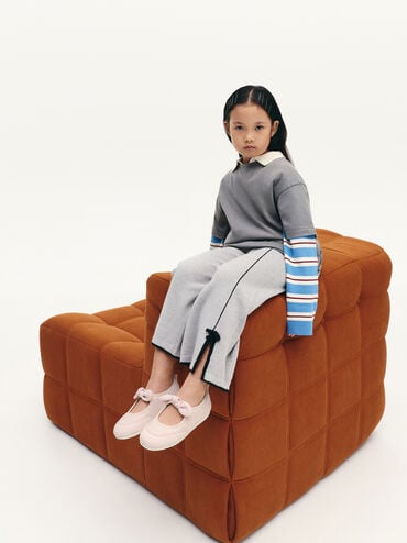 Girls' Faux Suede Mary Jane Flats, Pink, hi-res