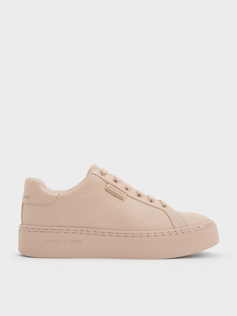 Beige Lace-Up Sneakers - CHARLES & KEITH US