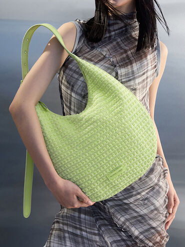 Textured Crescent Hobo Bag, Zesty Green, hi-res