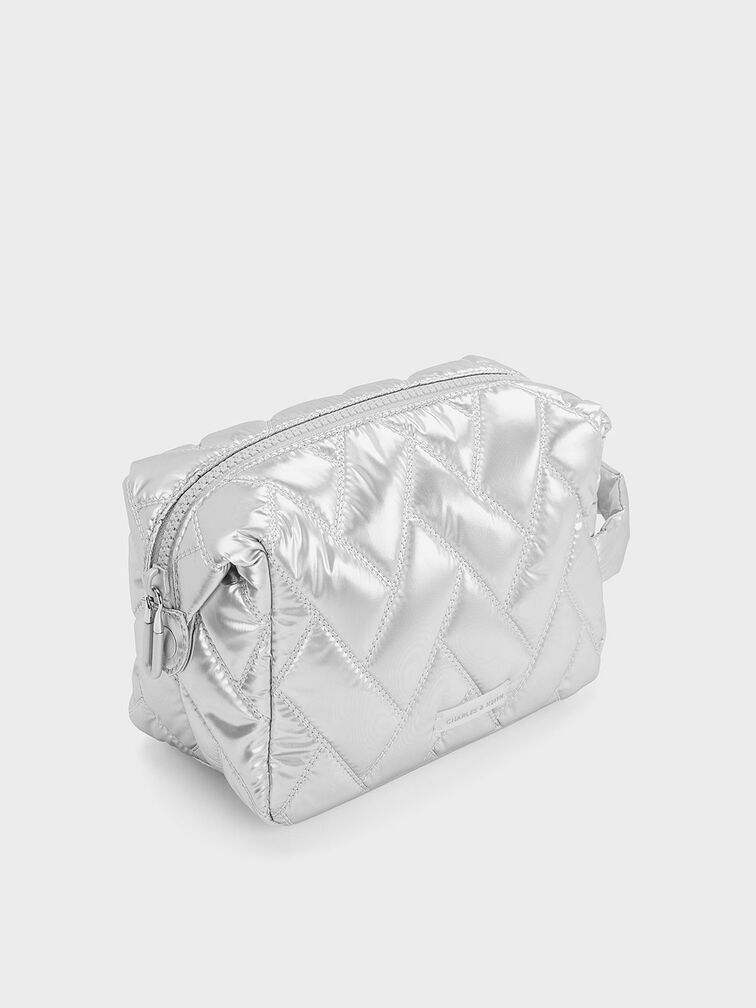 Bolsita estilo chevron de nylon, Plateado, hi-res