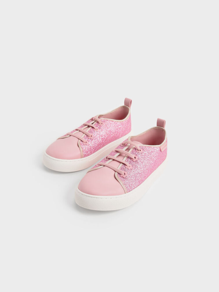 Girls' Glittered Sneakers, Pink, hi-res