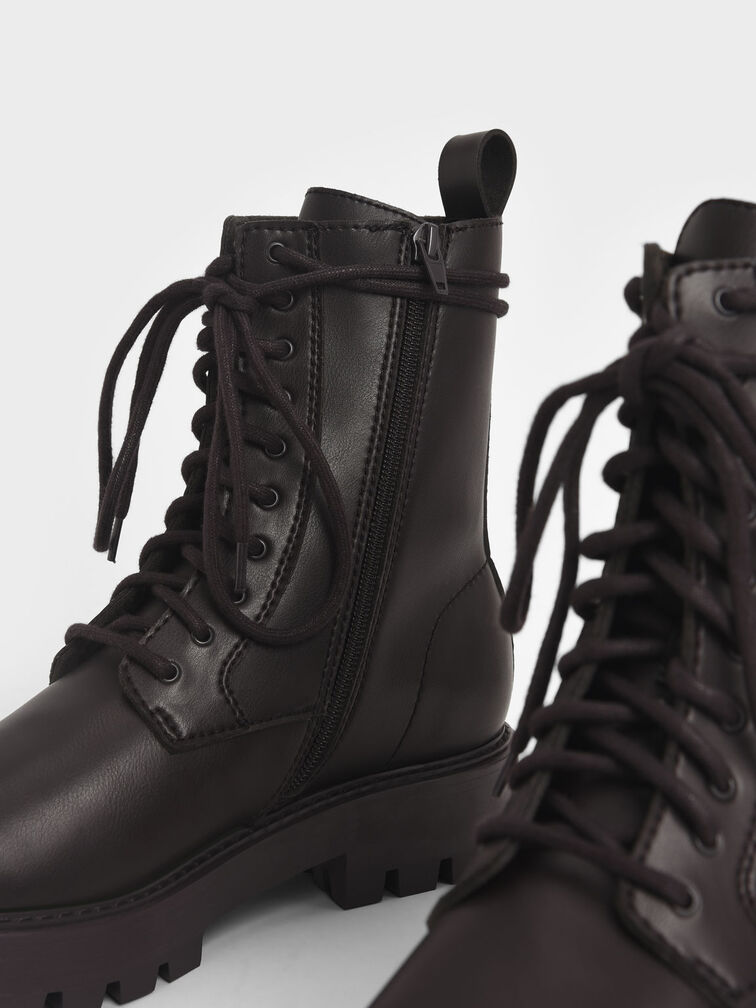 Gripped Soles Combat Boots, Dark Brown, hi-res