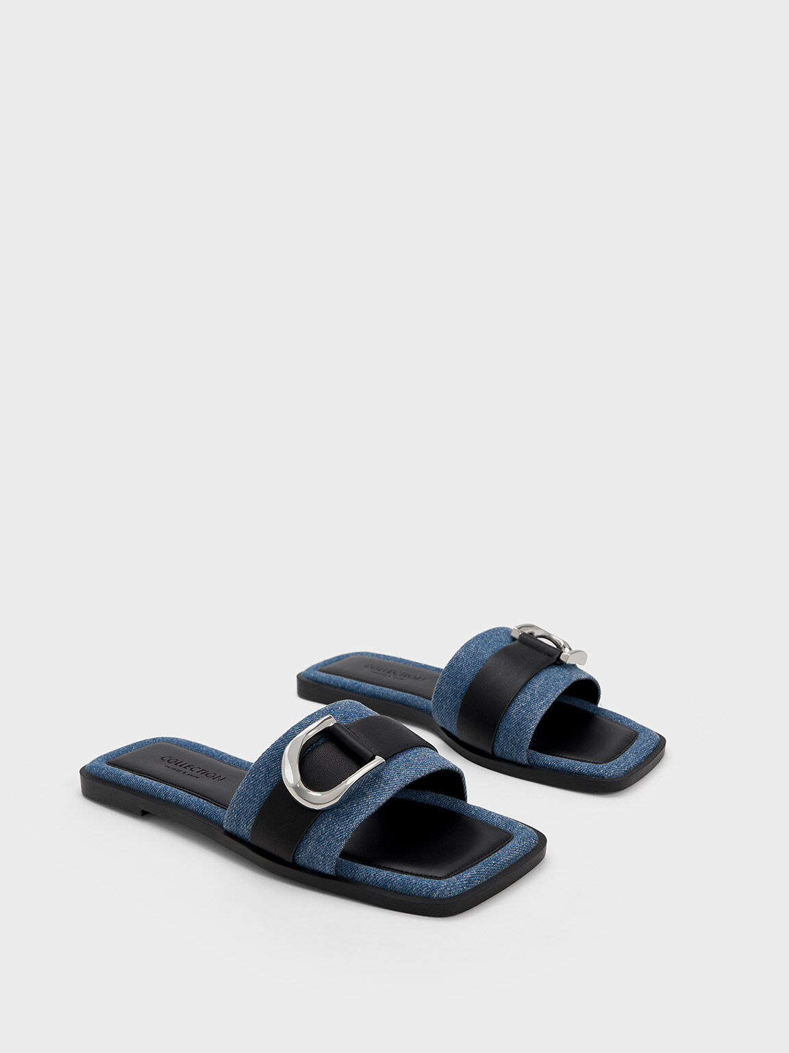 Gabine Leather & Denim Slide Sandals, Blue, hi-res