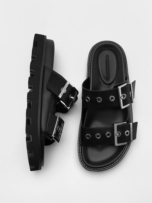 Trill Grommet Double-Strap Sandals, Black, hi-res