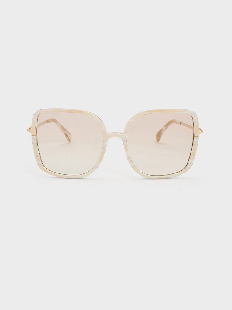 Oversized Square Chain-Link Sunglasses, Cream, hi-res