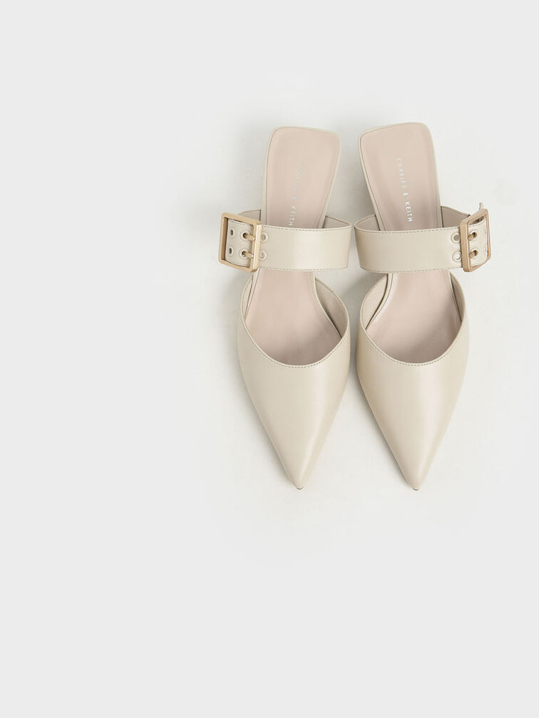 Grommet Buckle Mules, Chalk, hi-res