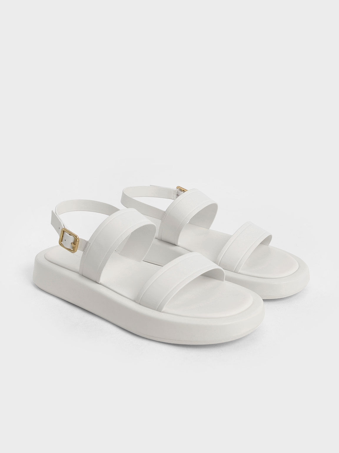 White Open Toe Slingback Platform Sandals - CHARLES & KEITH IL