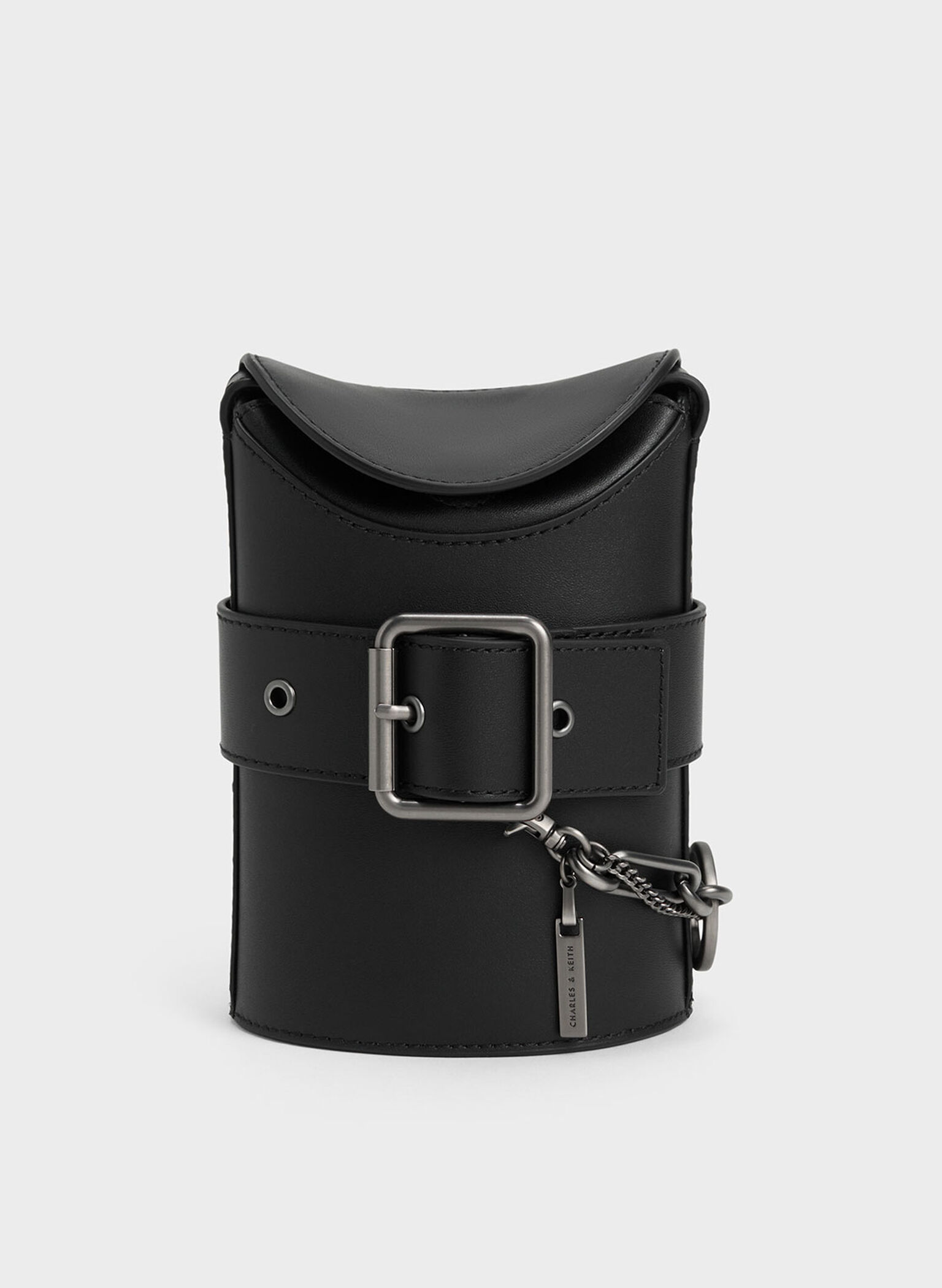 Jules Leather Belted Bucket Bag, Black, hi-res