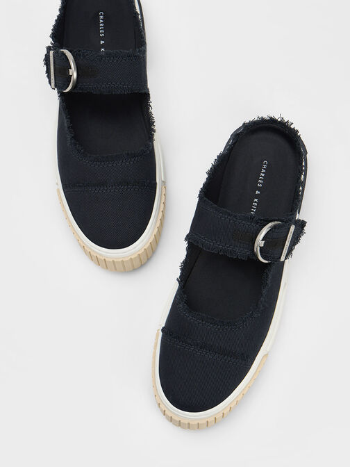 Denim Buckled Slip-On Sneakers, Dark Blue, hi-res