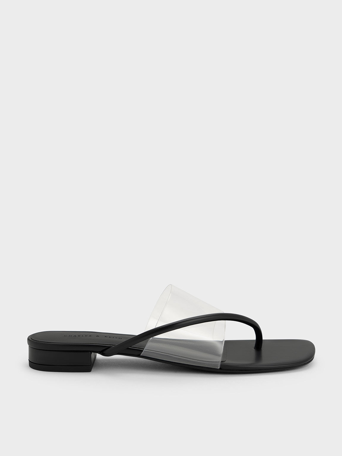 Transparent Thong Sandals, Black, hi-res