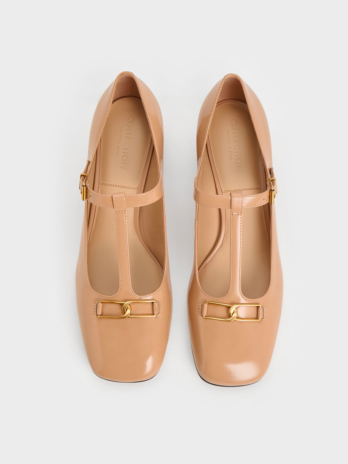 Gabine Leather T Bar Mary Jane Pumps Nude