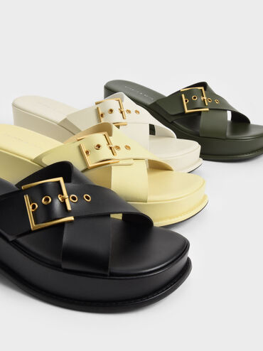 Buckled Crossover Curved Platform Sandals, Chalk, hi-res