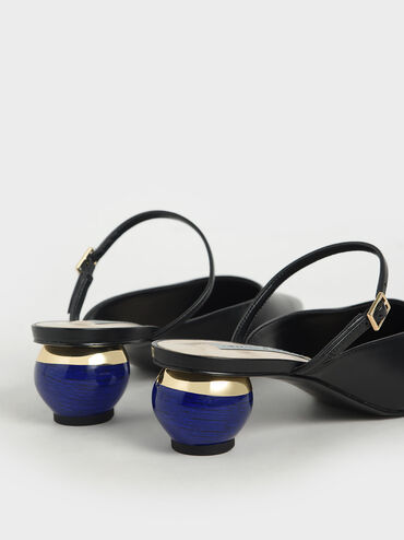Sculptural Heel Pointed Toe Mules, Black, hi-res