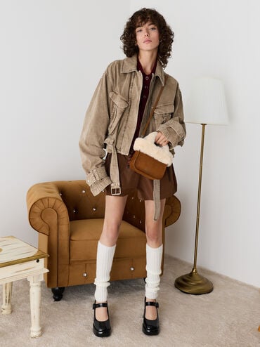 Girls' Wendy Faux Fur Tote Bag, Brown, hi-res